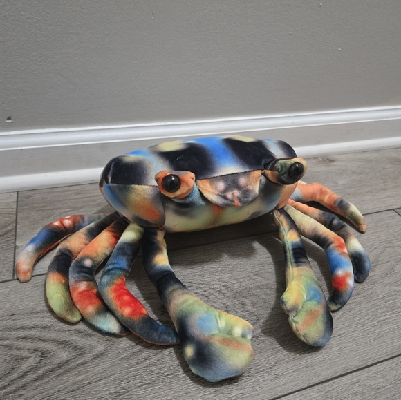 Crab Plush Stuffed Animal With 10 Legs 9" x 7" Colorful Tie Dye Soft Oceanlife - Picture 3 of 7